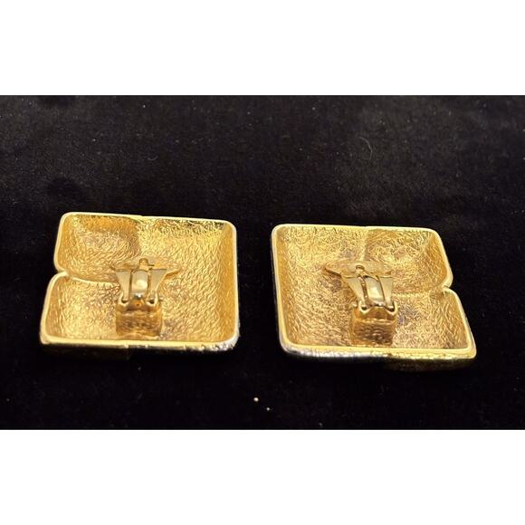 Vintage Gossens Paris Hammered Gold/Textured Silver Tone Clipon EARRINGS - Picture 3 of 6